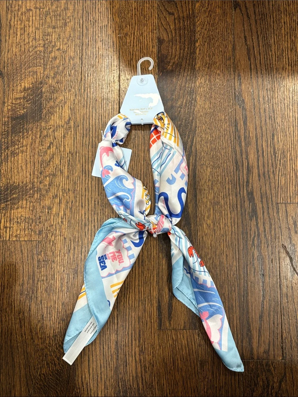 Piper K Printed Silk Scarf - Pastel Blue, Yellow, Pink
